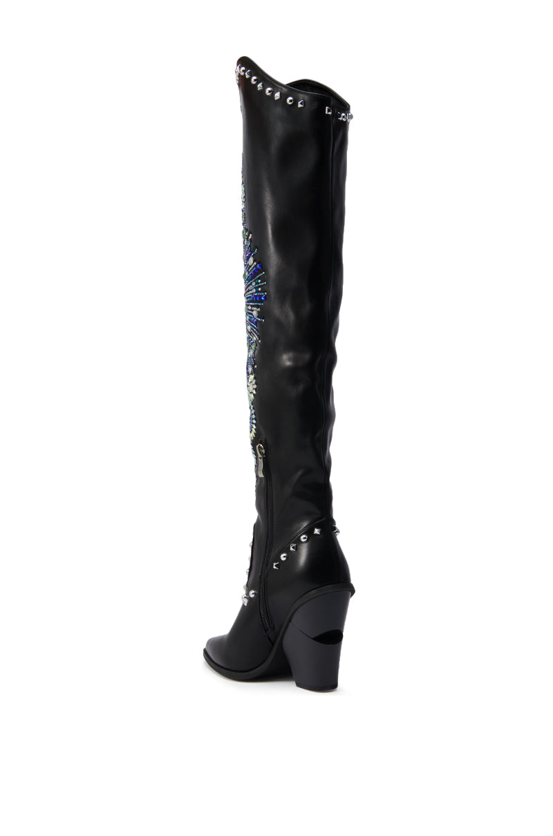 AZALEA WANG AXELBEAT BLACK EMBELLISHED WESTERN BOOT