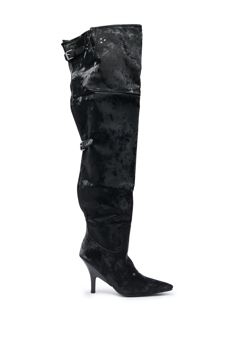 AZALEA WANG BACKER BLACK SHINE OVER THE KNEE BOOT