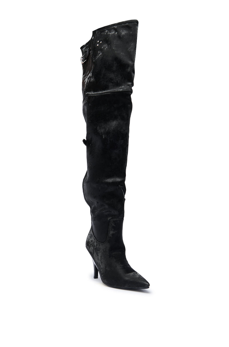 AZALEA WANG BACKER BLACK SHINE OVER THE KNEE BOOT