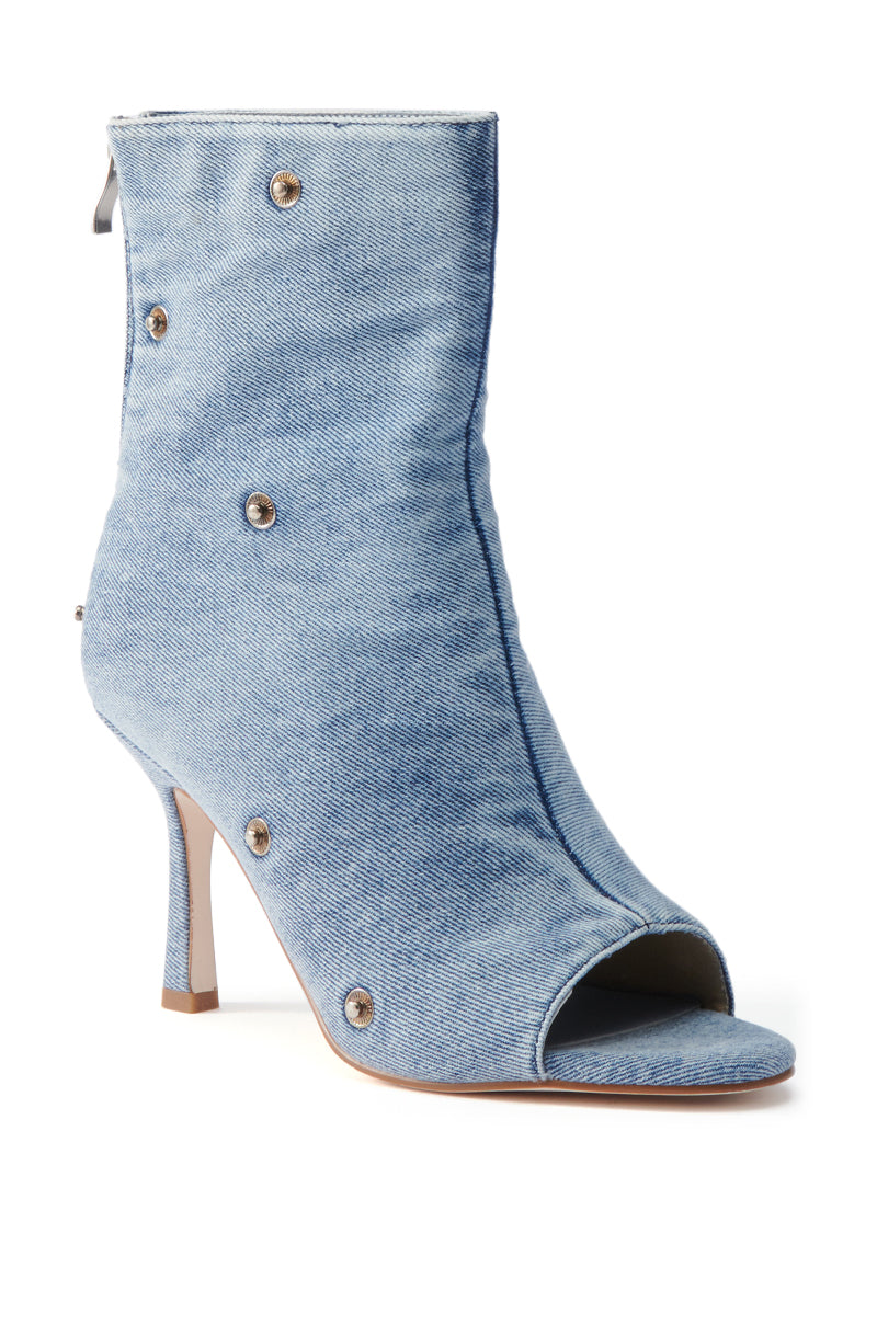 AZALEA WANG BIRD SONG DENIM OPEN TOE SNAP BOOTIE