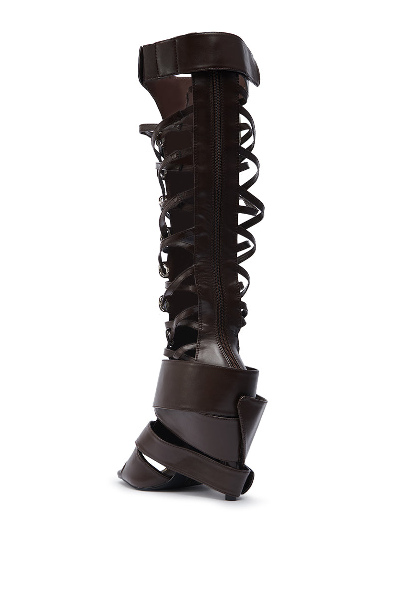 AZALEA WANG BLACKBIRD BROWN PU STILETTO GLADIATOR SANDAL