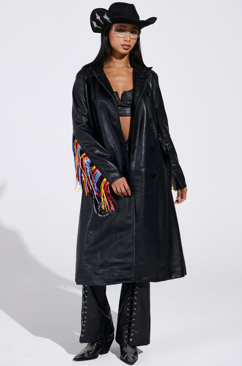 RYDER FRINGE TRENCH IN BLACK MULTI