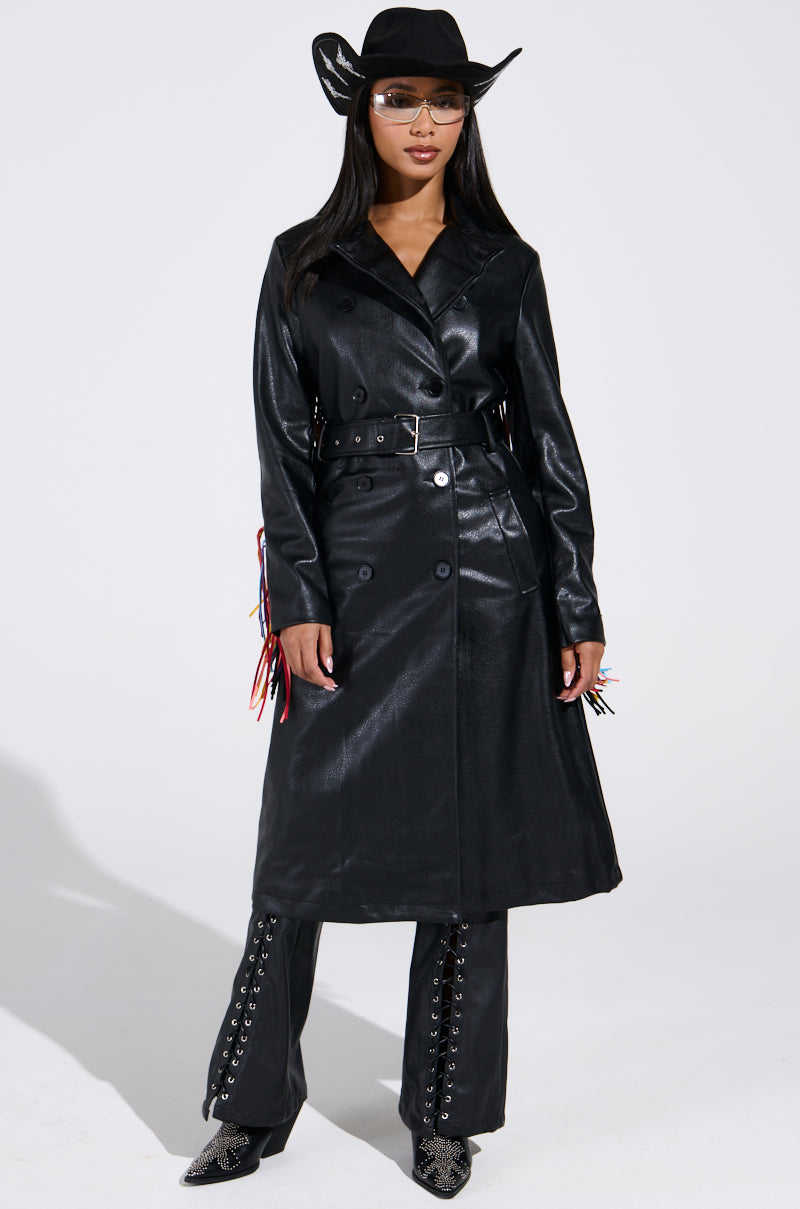 RYDER FRINGE TRENCH IN BLACK MULTI