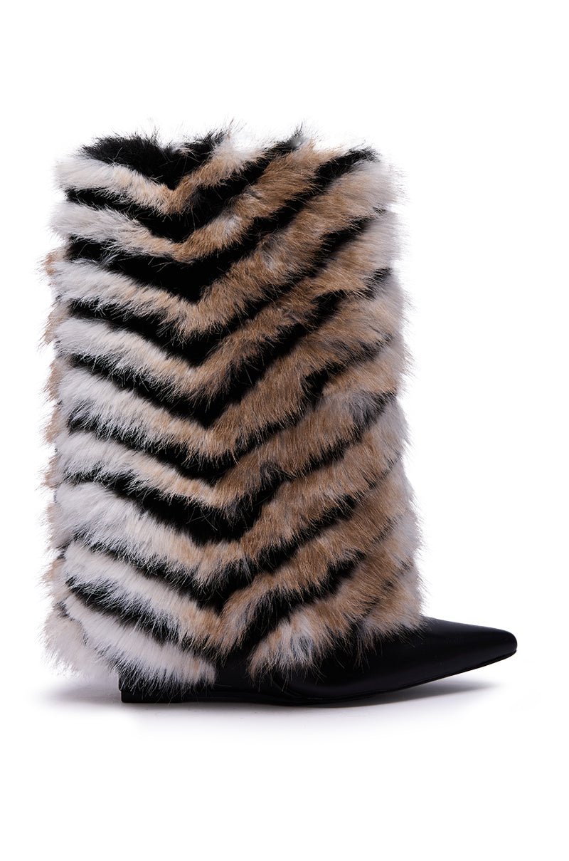 AZALEA WANG BRIENNE BLACK FUR HIDDEN WEDGE BOOTIE