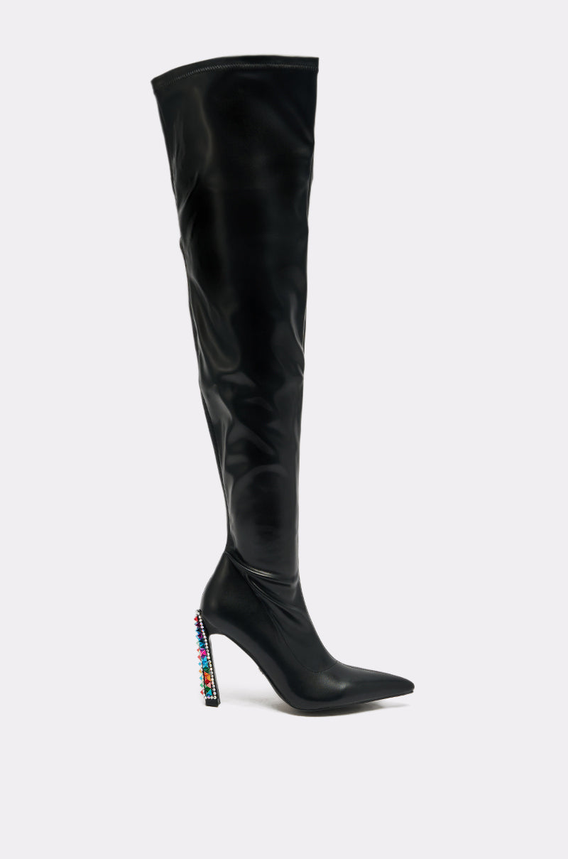 AZALEA WANG COSMIC BLING BLACK BOOT WITH EMBELLISHED HEEL