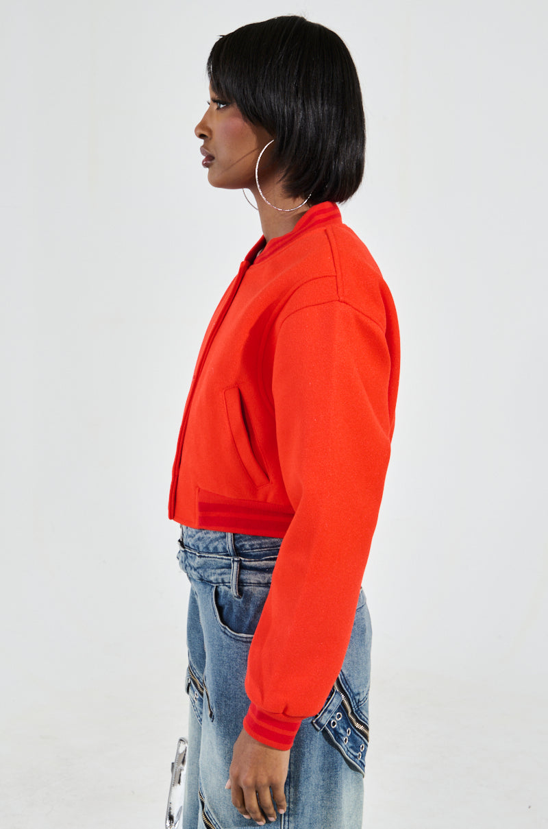 DAVIS EVERYDAY VARSITY BOMBER IN RED