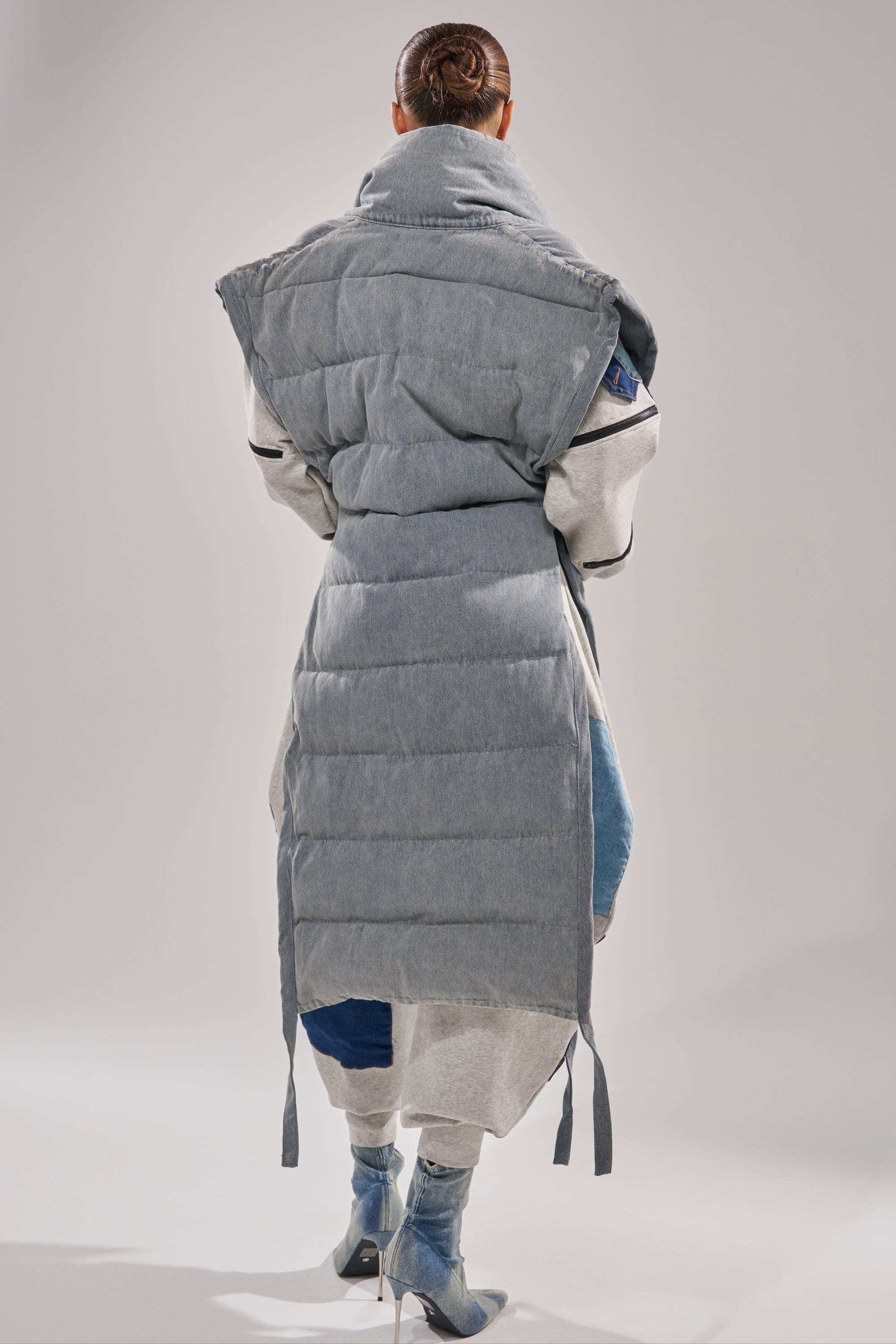 PILOT JONES LONG LINE PUFFER VEST IN DENIM