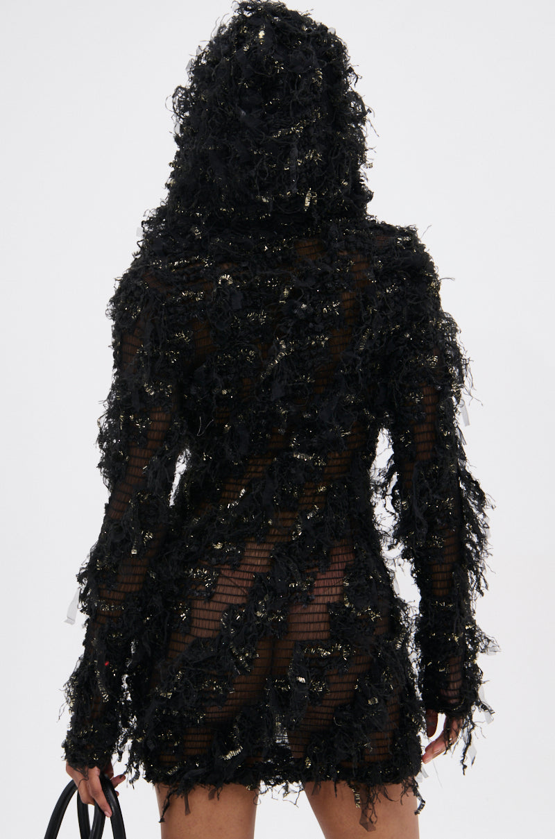 WANNA HAVE FUN FRINGE HOODED DRESS