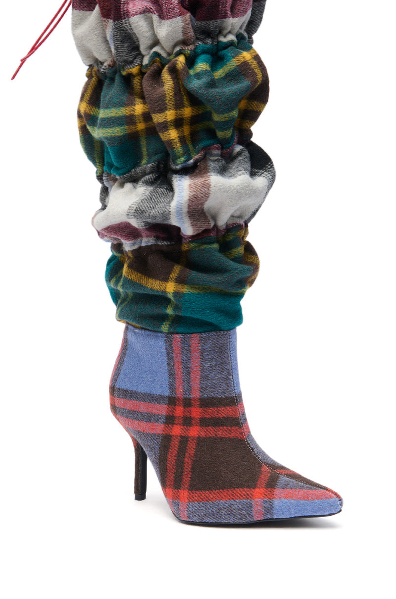 AZALEA WANG ELODIE PLAID MULTI FLANNEL STILETTO BOOT