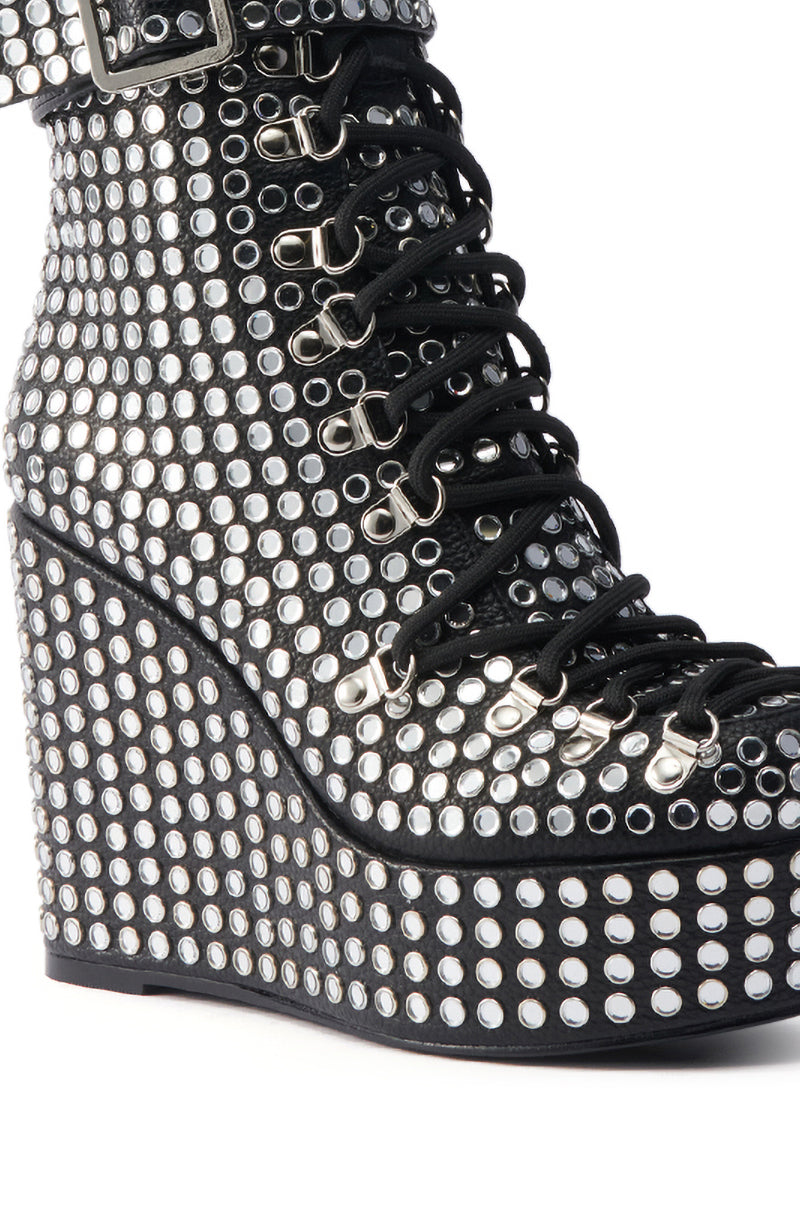 AZALEA WANG FERDY BLACK PLATFORM EMBELLISHED BOOTIE