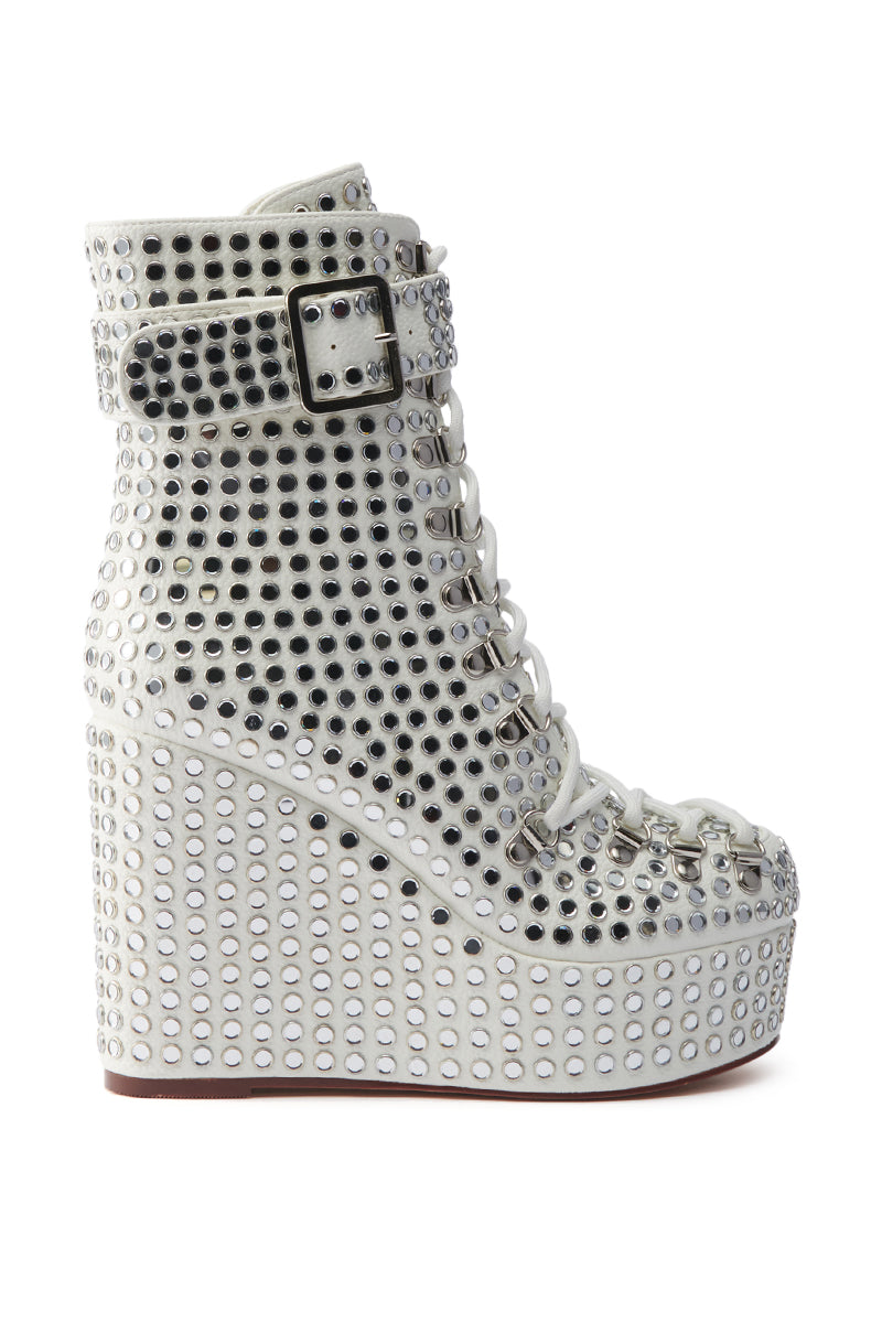 AZALEA WANG FERDY WHITE PLATFORM EMBELLISHED BOOTIE