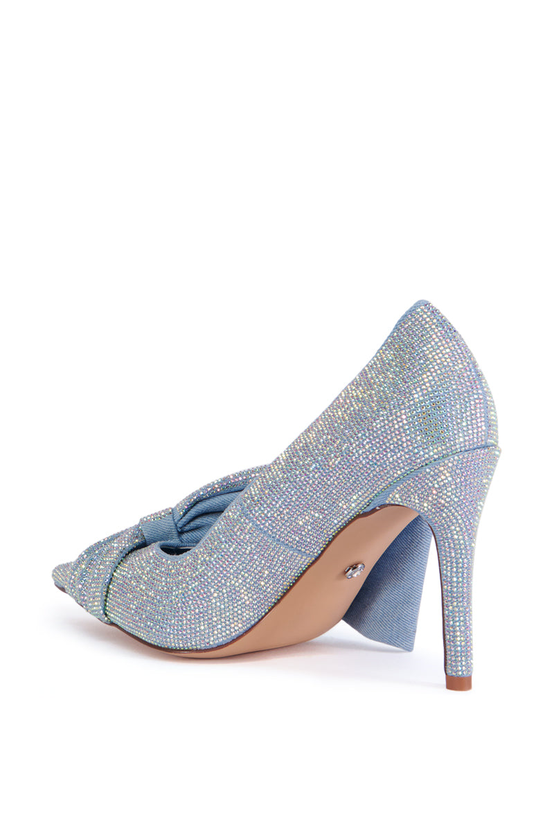 AZALEA WANG GEOVANNI SPARKLE DENIM PUMP WITH BOW DETAIL