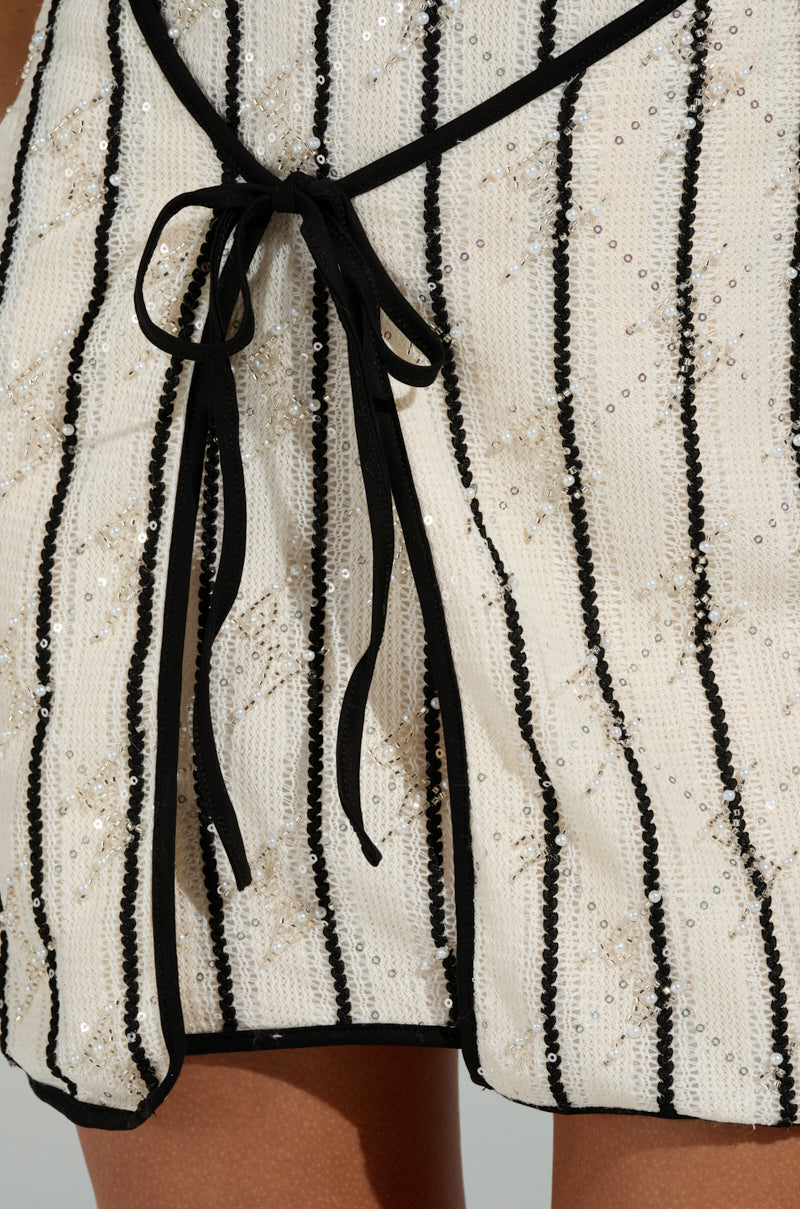 ALIX STRIPED MINI DRESS WITH TIE FRONT