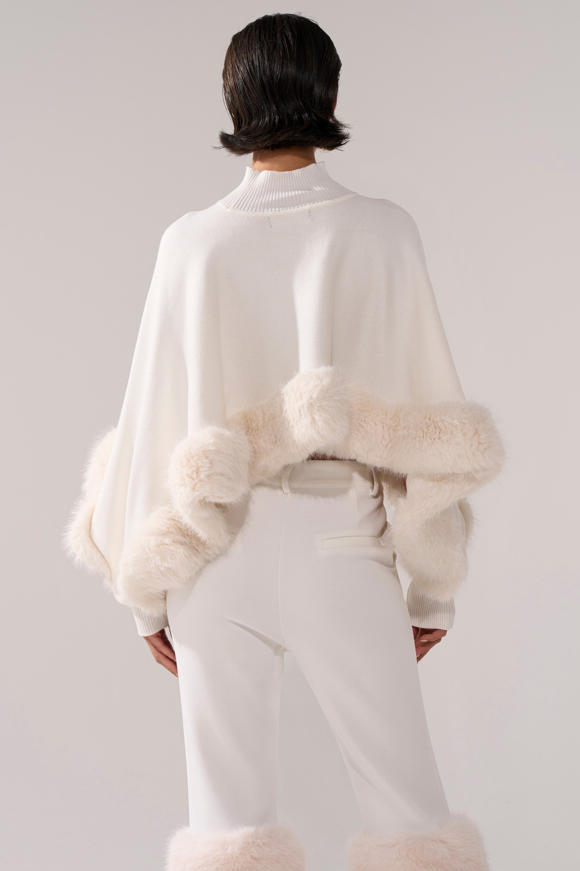 QUIET LUX FUR TRIM SWEATER IN WHITE