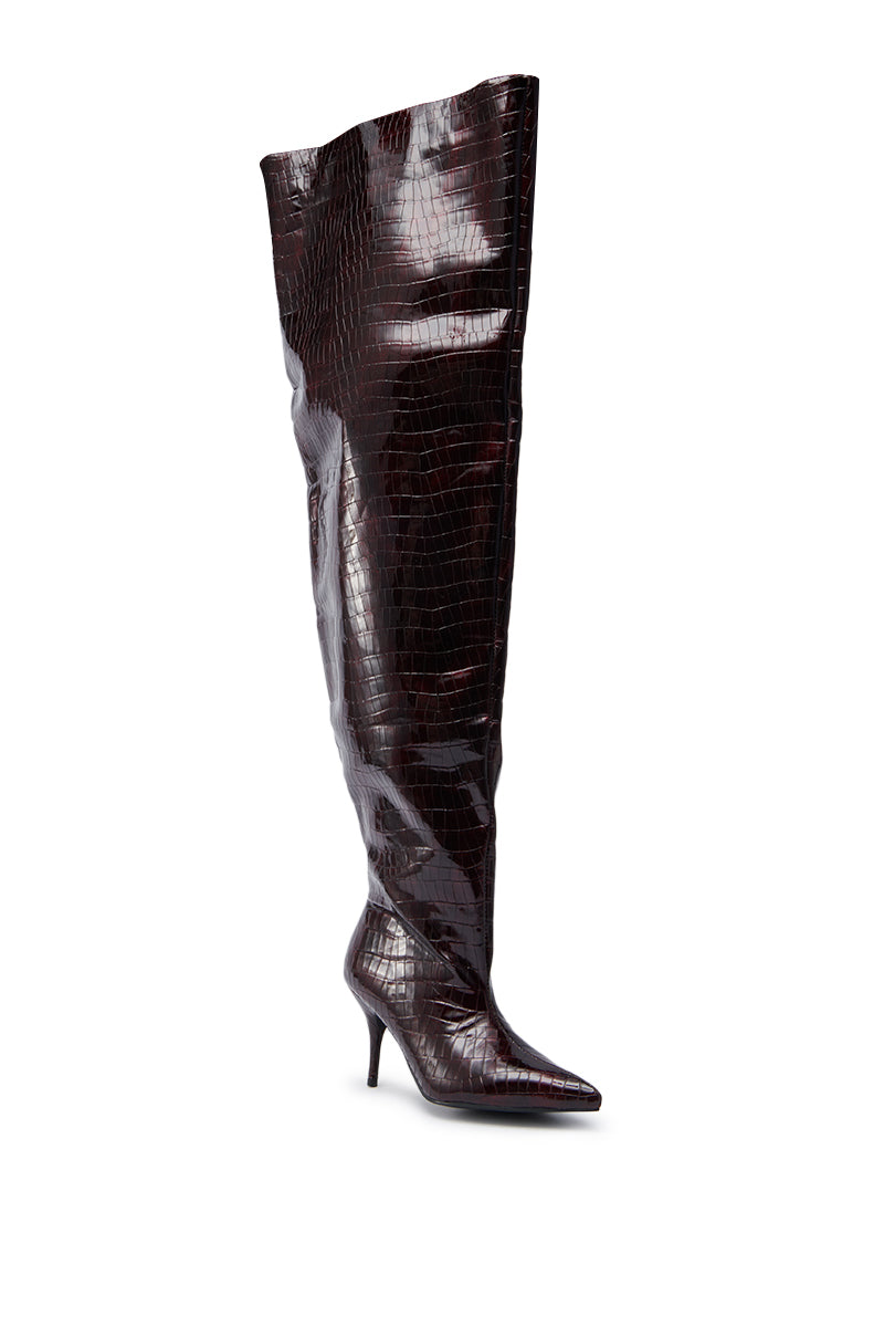 AZALEA WANG HALINA BURGUNDY CROC STILETTO BOOT