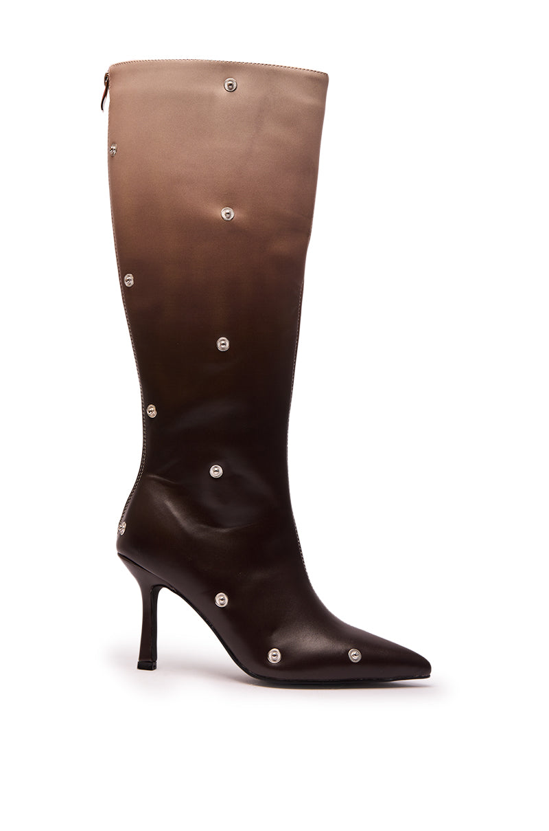 AZALEA WANG IMOGINE BROWN MULTI FOLDED DETAIL STILETTO BOOT