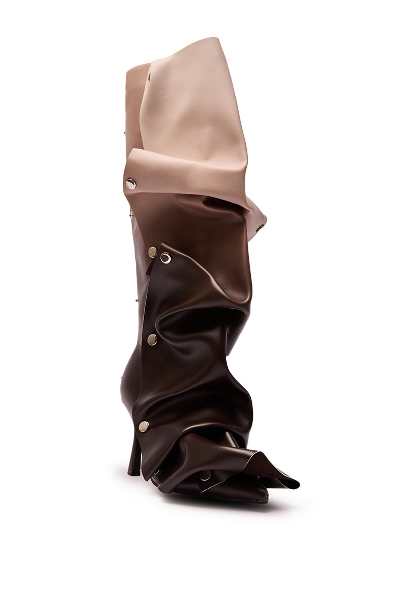AZALEA WANG IMOGINE BROWN MULTI FOLDED DETAIL STILETTO BOOT