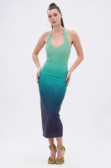 UNDER THE SEA RHINESTONE OMBRE MIDI DRESS
