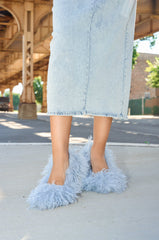 AZALEA WANG JAMEEKA BABY BLUE CURLY FUR PUMP STILETTO HEEL