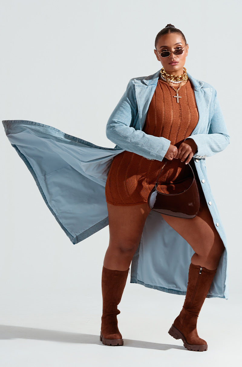 AZALEA WANG JAYE BLACK STRETCH BOOT IN BROWN