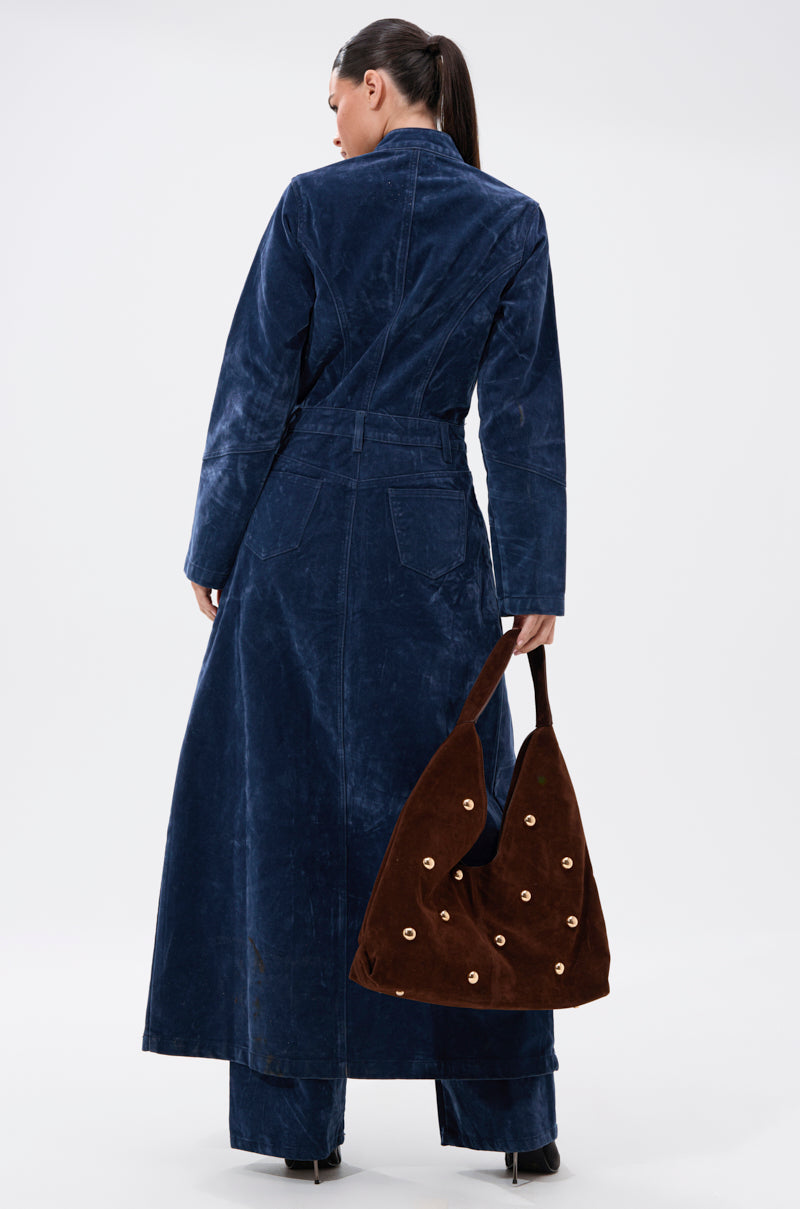 VALERIE VELVET EFFECT TRENCH IN BLUE