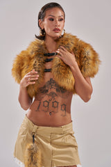 LUXE LIFE FAUX FUR SHAWL IN BROWN