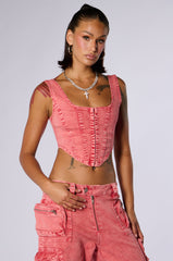 OUT THE MUD ACID WASH DENIM CORSET TOP