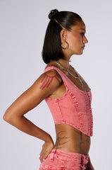 OUT THE MUD ACID WASH DENIM CORSET TOP