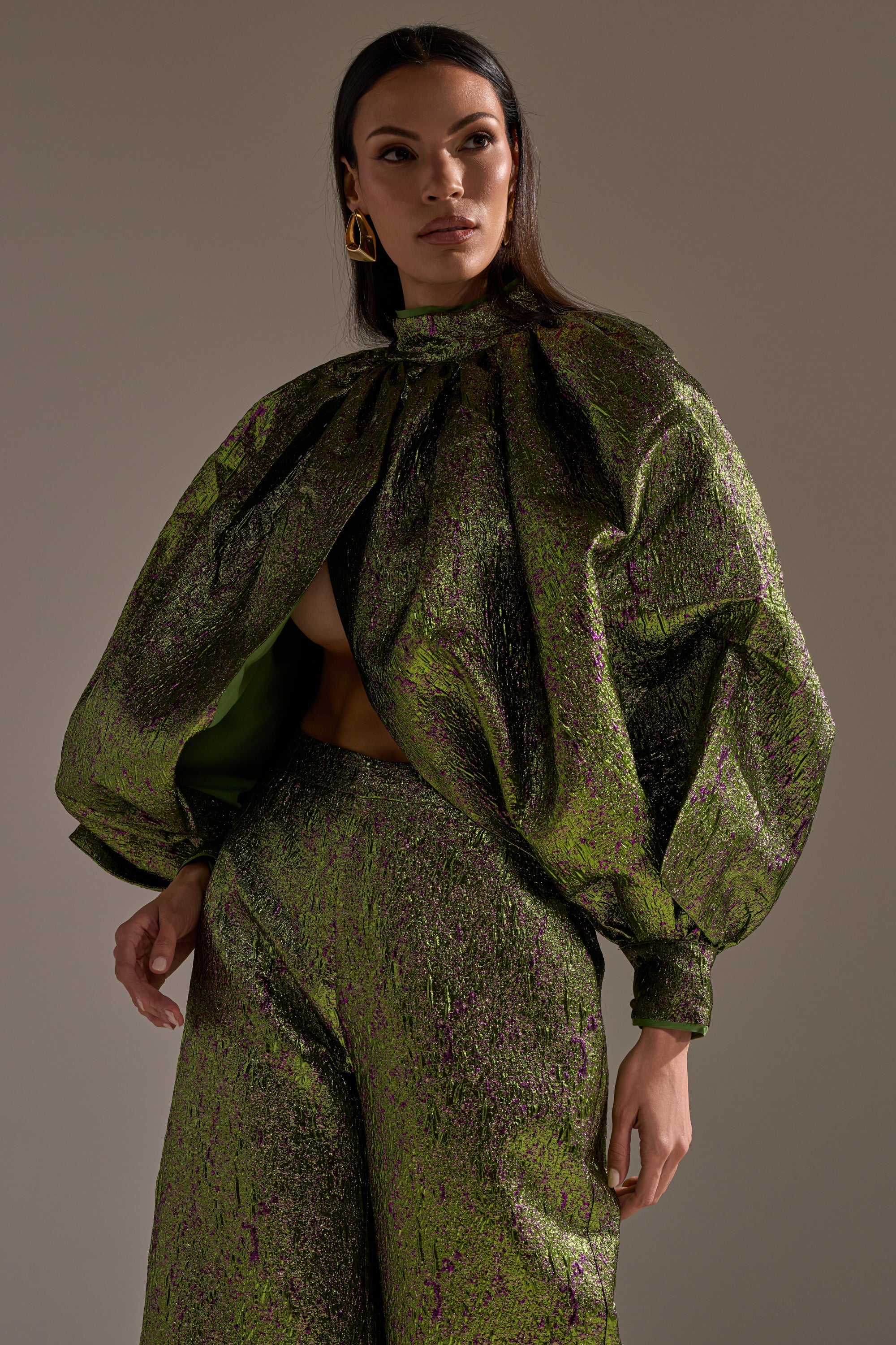 LAYLA BROCADE PUFF SLEEVE MOCK NECK TOP