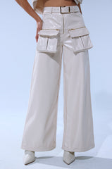 SHOW STOPPER FAUX LEATHER CARGO TROUSER