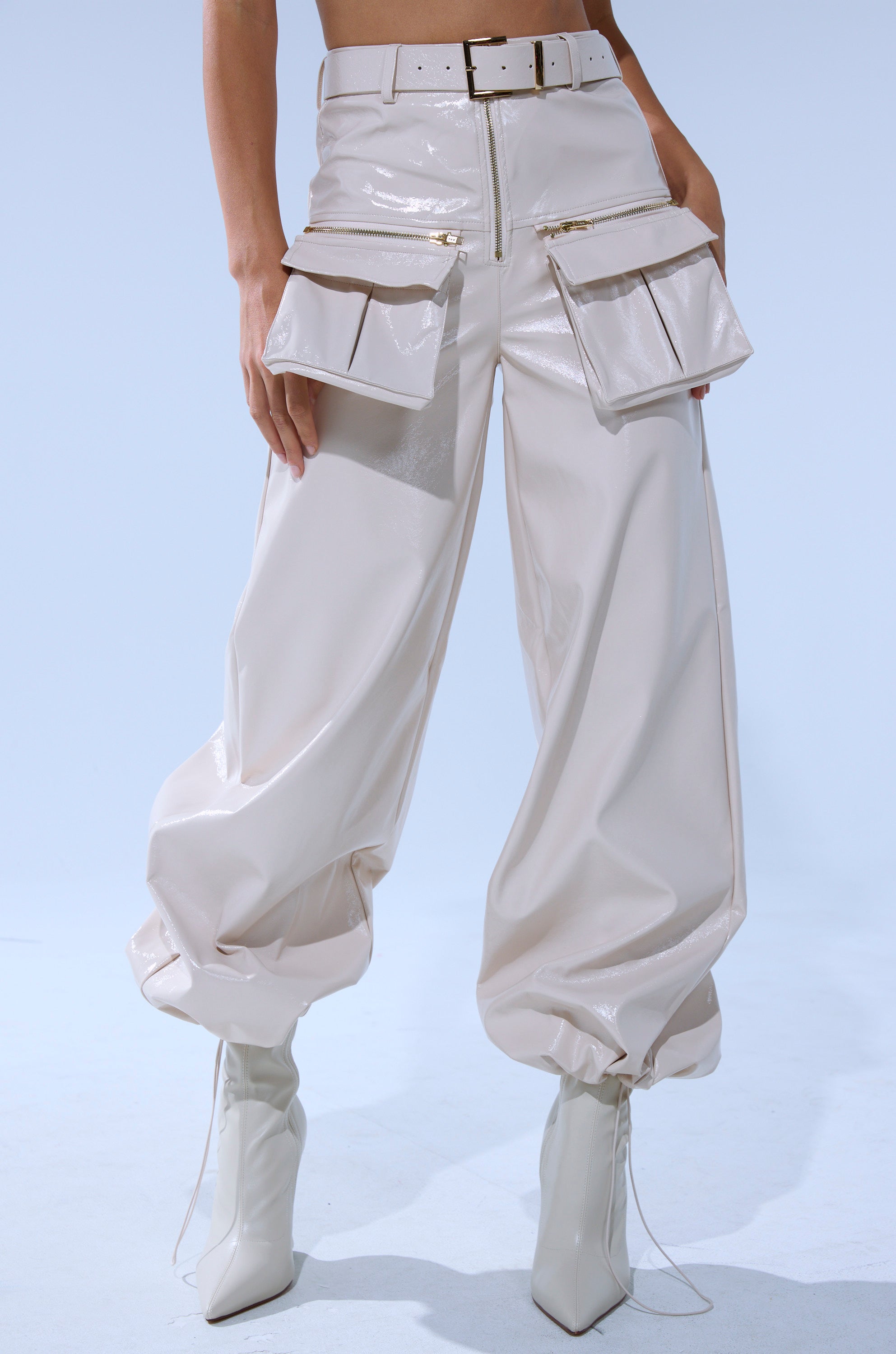 SHOW STOPPER FAUX LEATHER CARGO TROUSER
