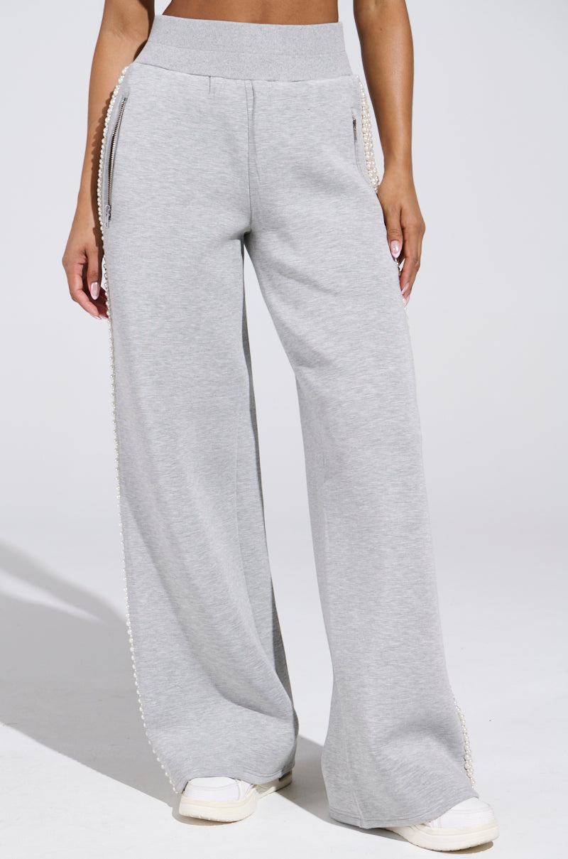 PEARL GIRL WIDE LEG JOGGER IN GREY