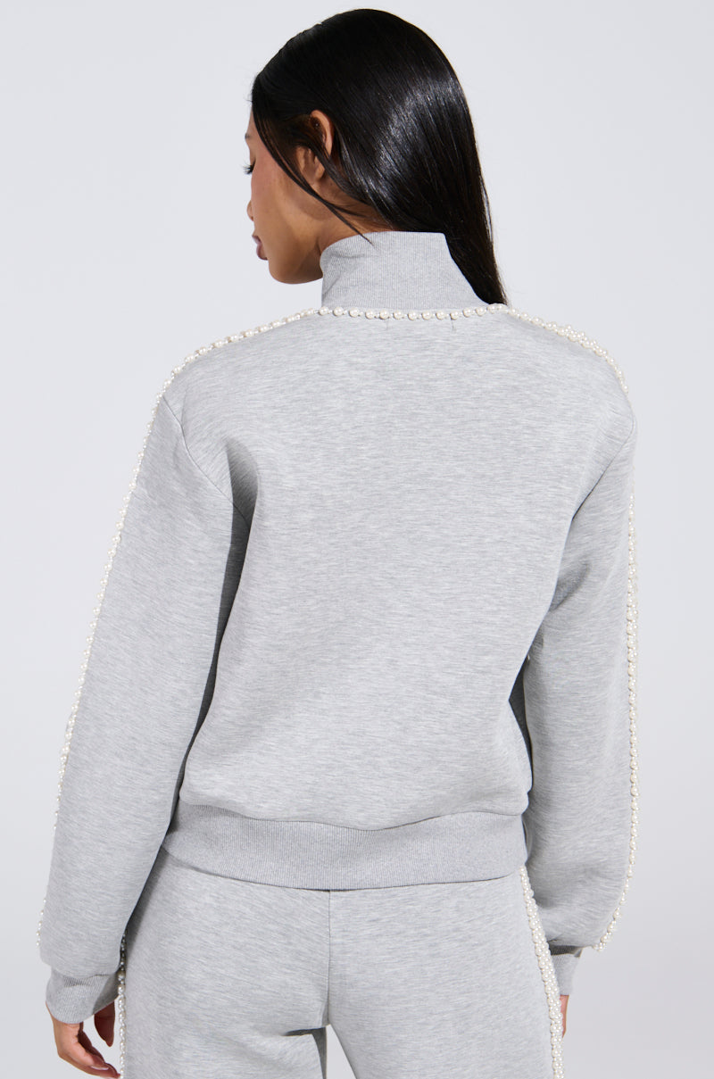 PEARL GIRL ZIP UP SWEATSHIRT IN GREY