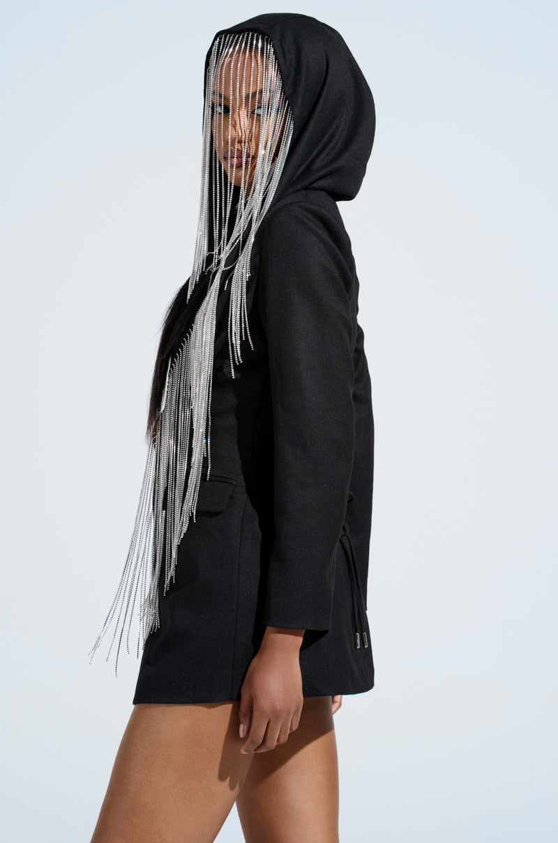 DRIPPY RHINESTONE FRINGE BLAZER