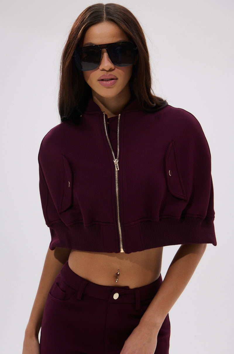 LYNX LAYERED BOMBER JACKET IN BURGUNDY