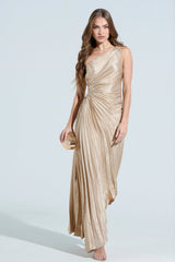 JULIETTE METALLIC PLEATED MIDI DRESS