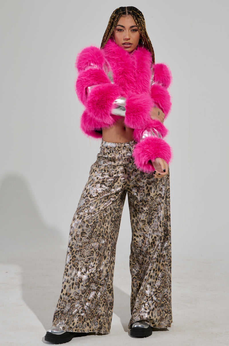 LOVERBOY FAUX FUR MOTO JACKET IN PINK