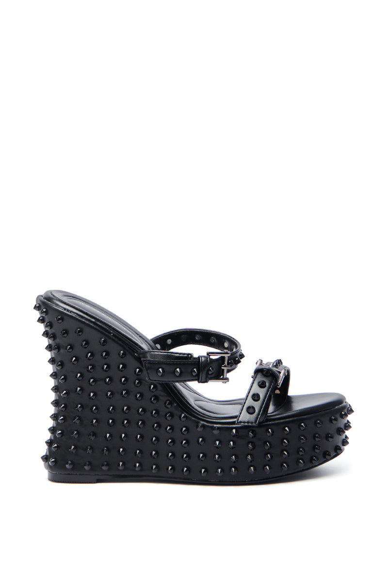 AZALEA WANG MORITZ BLACK SPIKEY WEDGE SANDAL