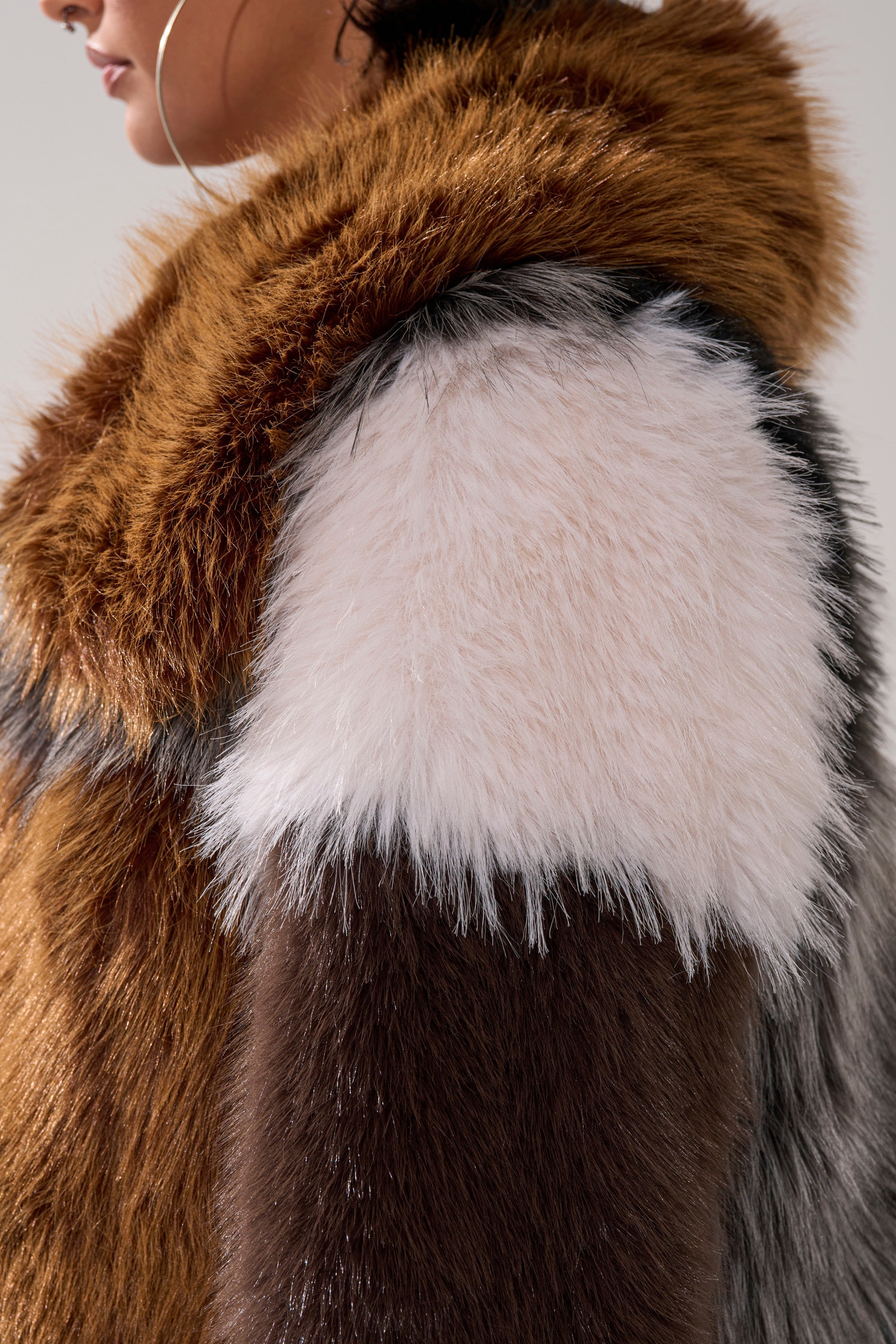 HAZEL PATCHWORK FAUX FUR COAT