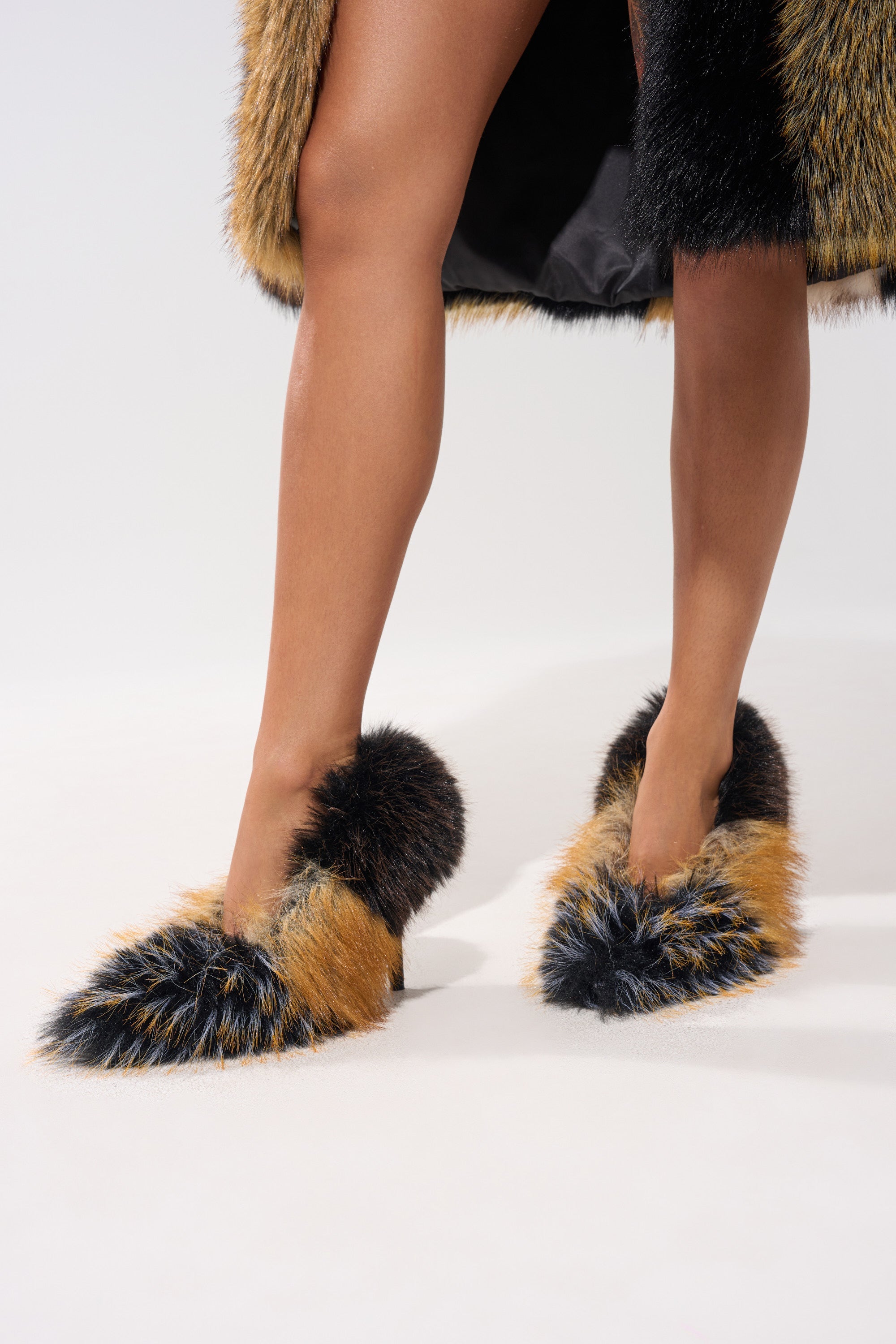 AZALEA WANG OMIRCON BLACK AND TAN FUR STILETTO PUMP