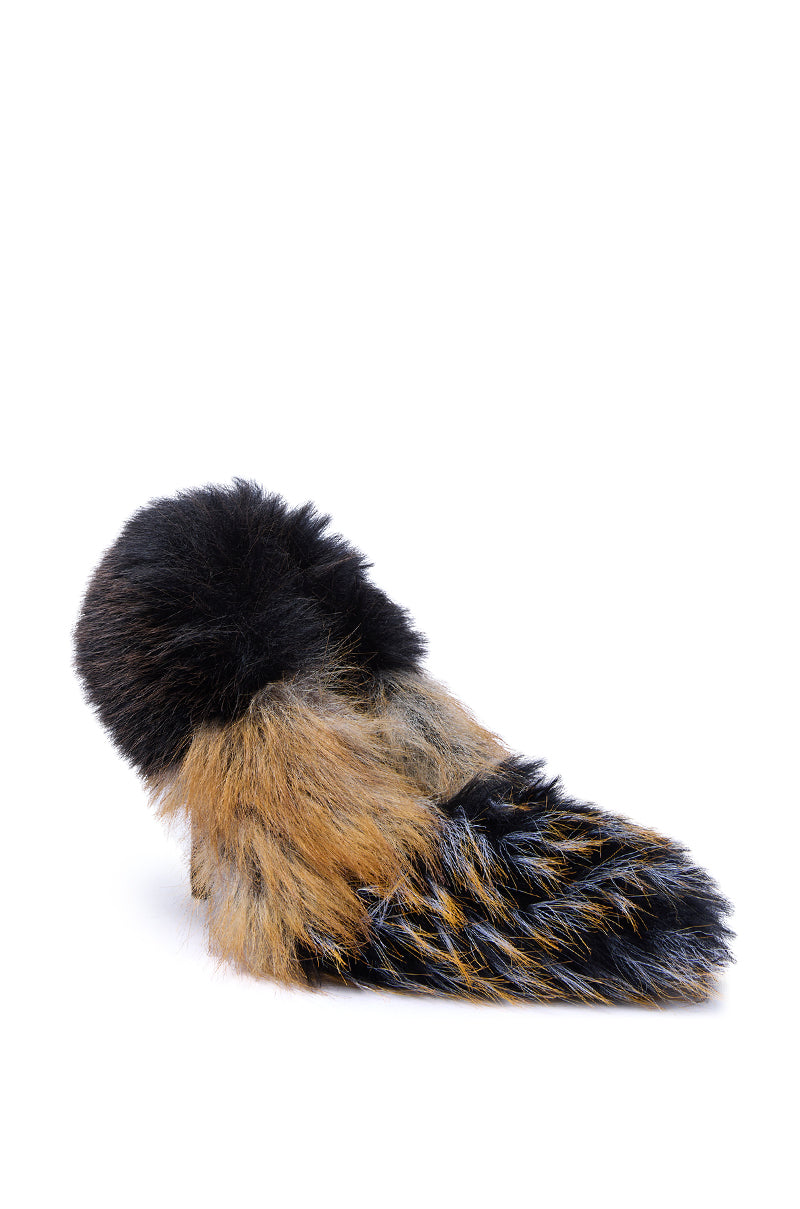 AZALEA WANG OMIRCON BLACK AND TAN FUR STILETTO PUMP