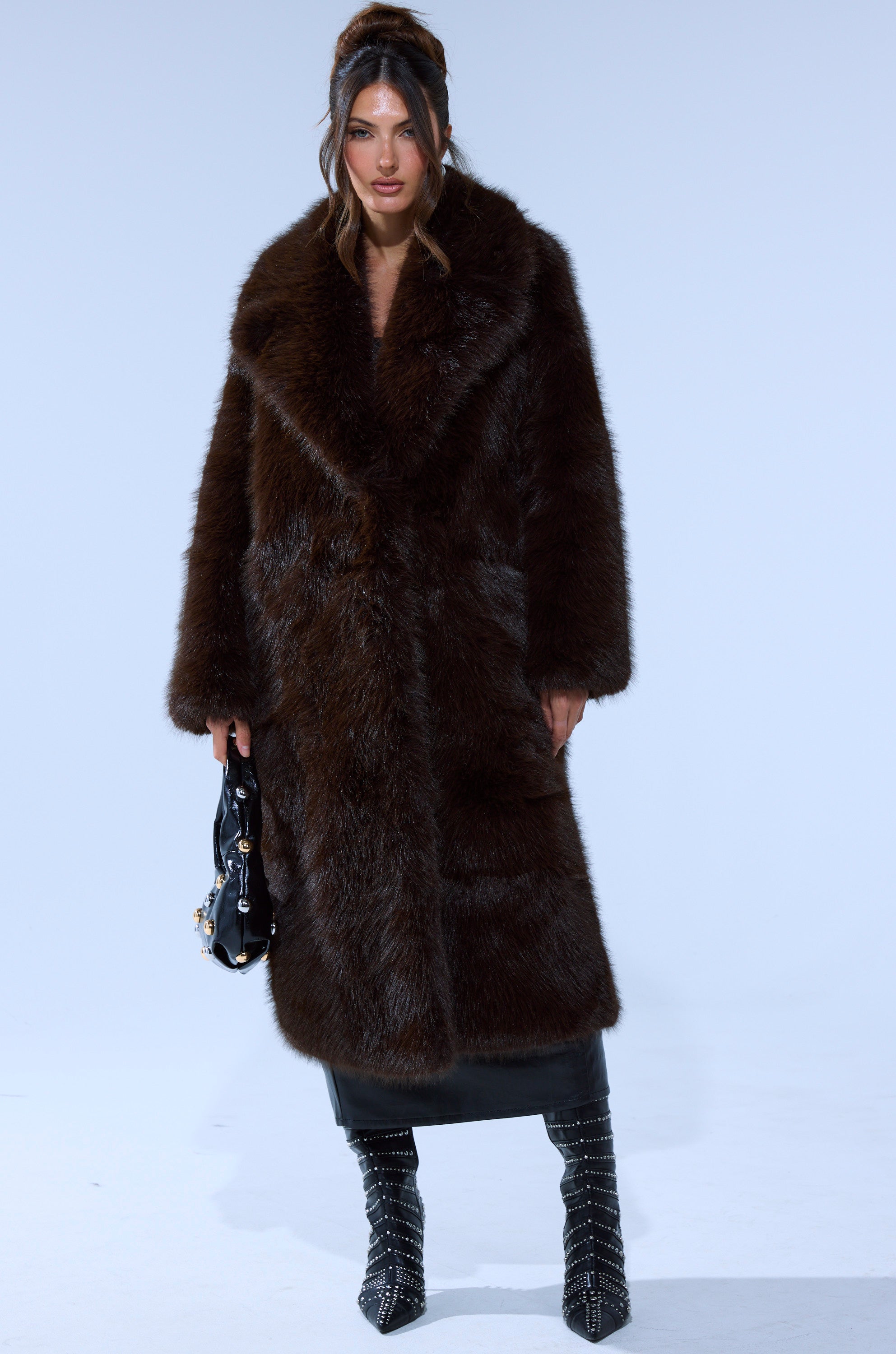 OSLO FAUX FUR COAT IN CHOCOLATE