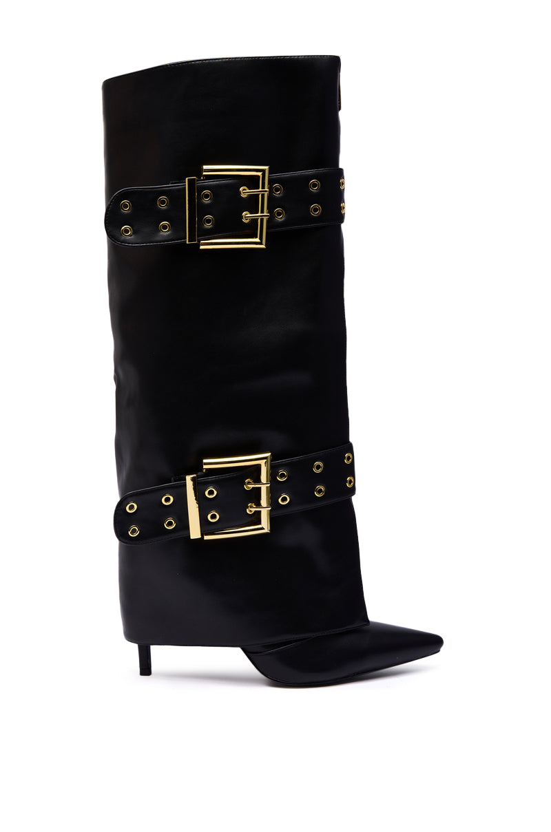 AZALEA WANG ROOVER BLACK HARDWARE EMBELLISHED STILETTO BOOT