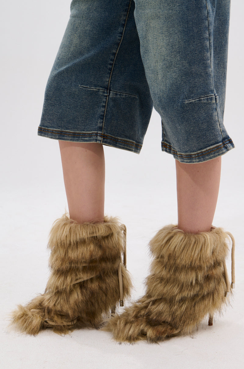 AZALEA WANG SALERE BROWN ROPE DETAIL STILETTO BOOTIE