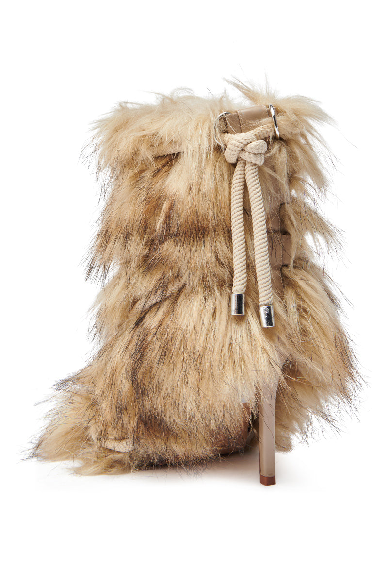 AZALEA WANG SALERE BROWN ROPE DETAIL STILETTO BOOTIE