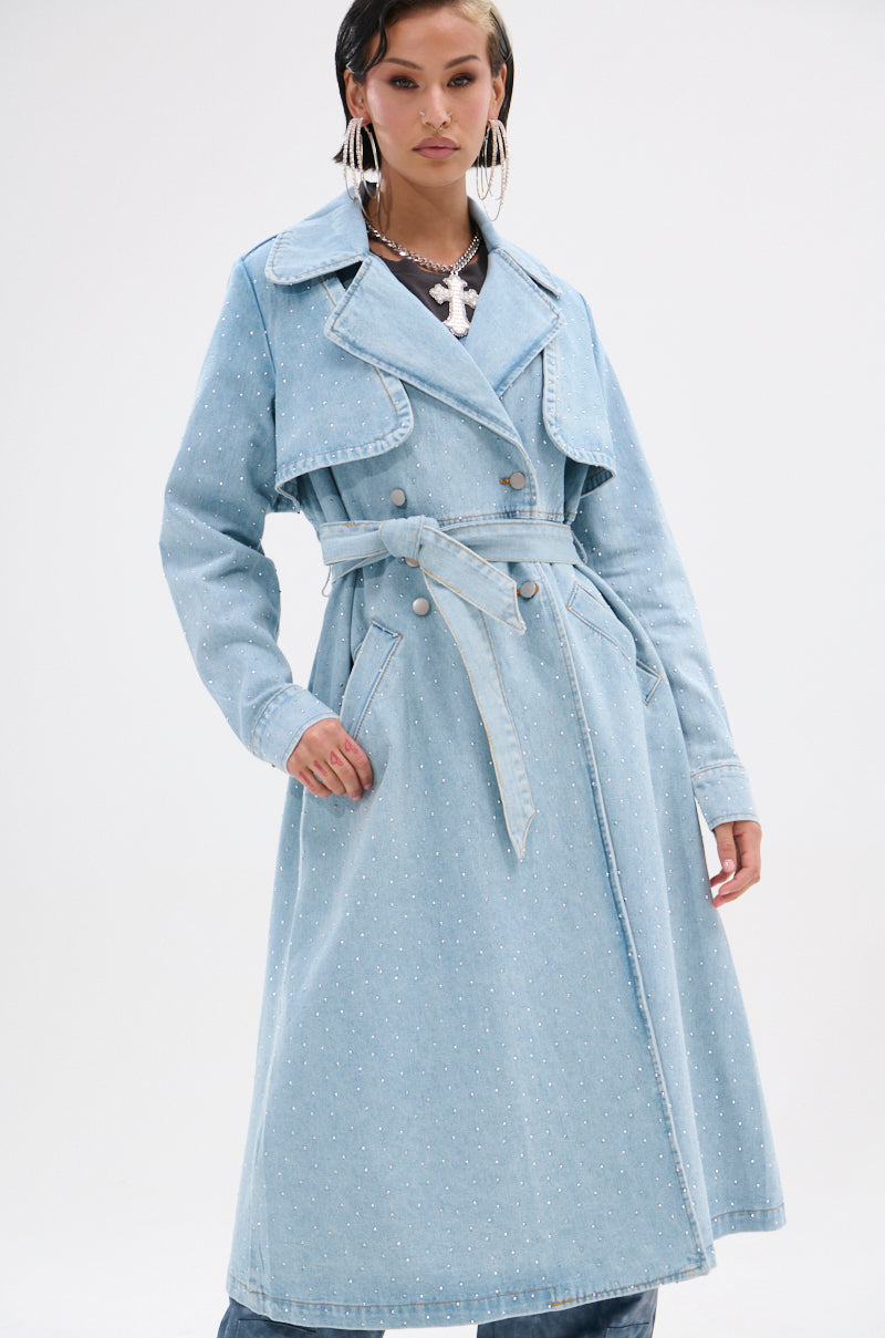 REYA RHINESTONE DENIM TRENCH