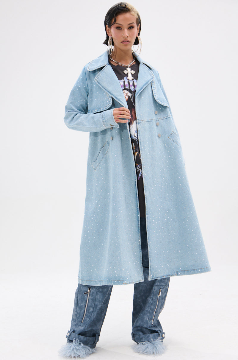 REYA RHINESTONE DENIM TRENCH