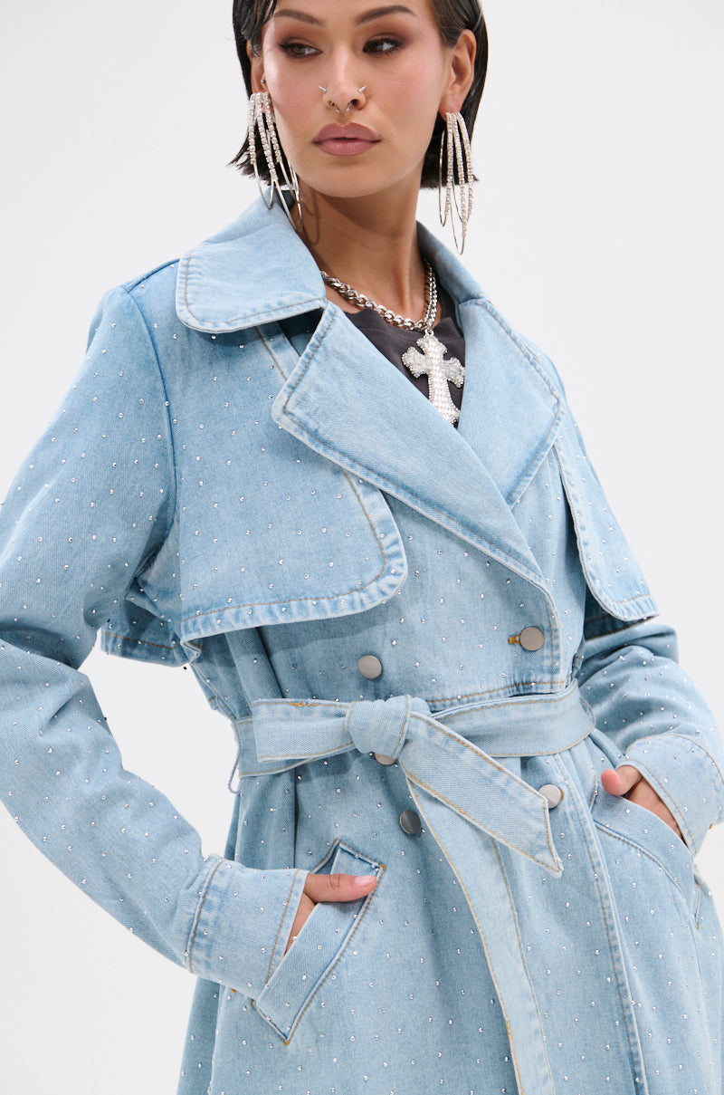 REYA RHINESTONE DENIM TRENCH