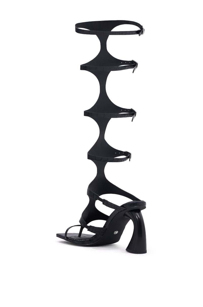 AZALEA WANG SEAMUS BLACK CROC NOVELTY HEEL SANDAL