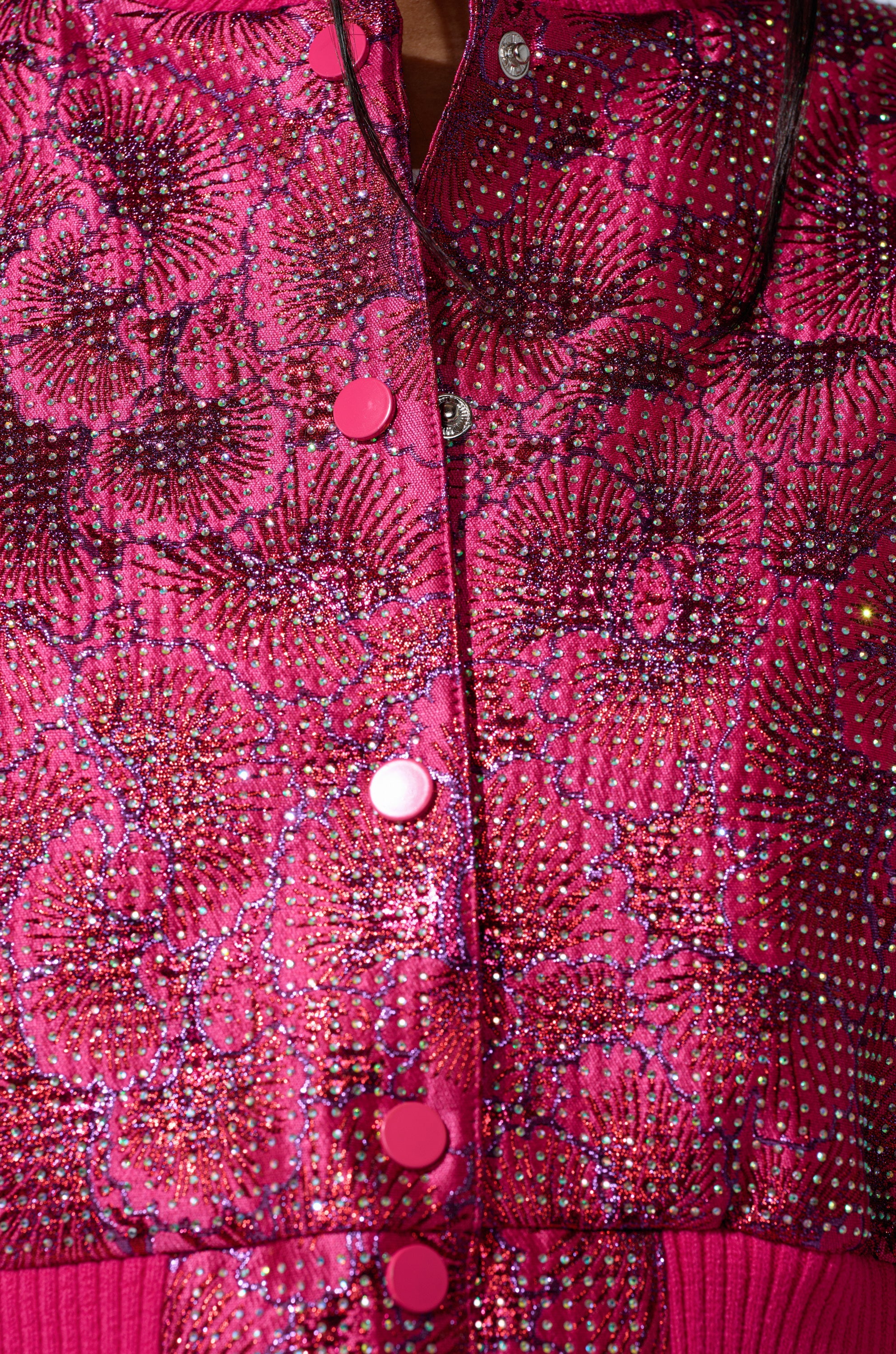 FLEUR RHINESTONE BROCADE BOMBER